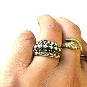 Unisex Ring Size 7 1/4 Onyx and Quartz Sterling Silver